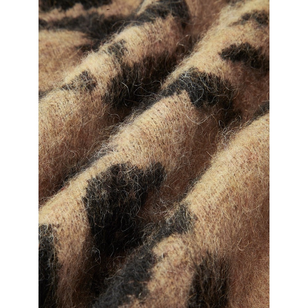 Commense Leopard Print Mock Neck Sweater Fuzzy Knit Pullover Chic Cozy Top - Picture 10 of 11
